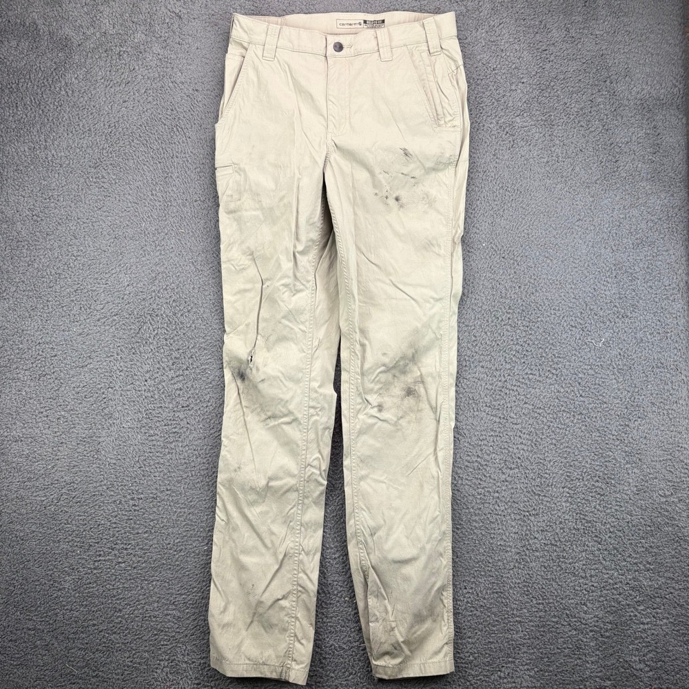 Carhartt Mens 104750 Relaxed Fit Ripstop Work Pants Tan Khaki‎ 30x34 Distressed